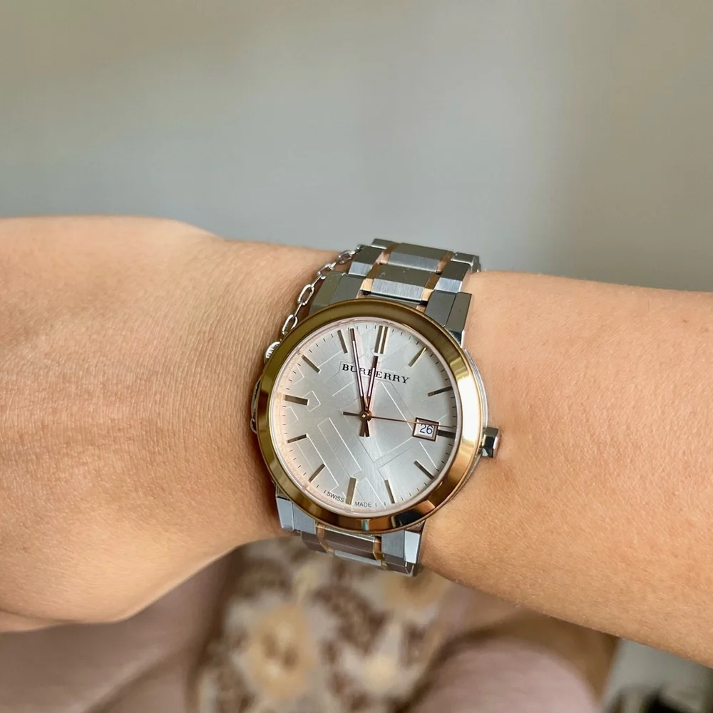 BU 9006 Burberry Two-Tone Silver and Rose Gold Watch - Picture 1 of 6